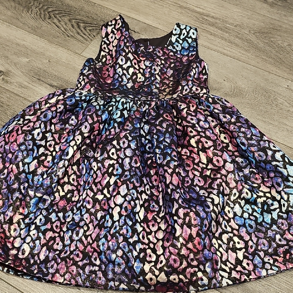 Colorful Leopard Pink Blue  And Purple Tones Print Kids Dress